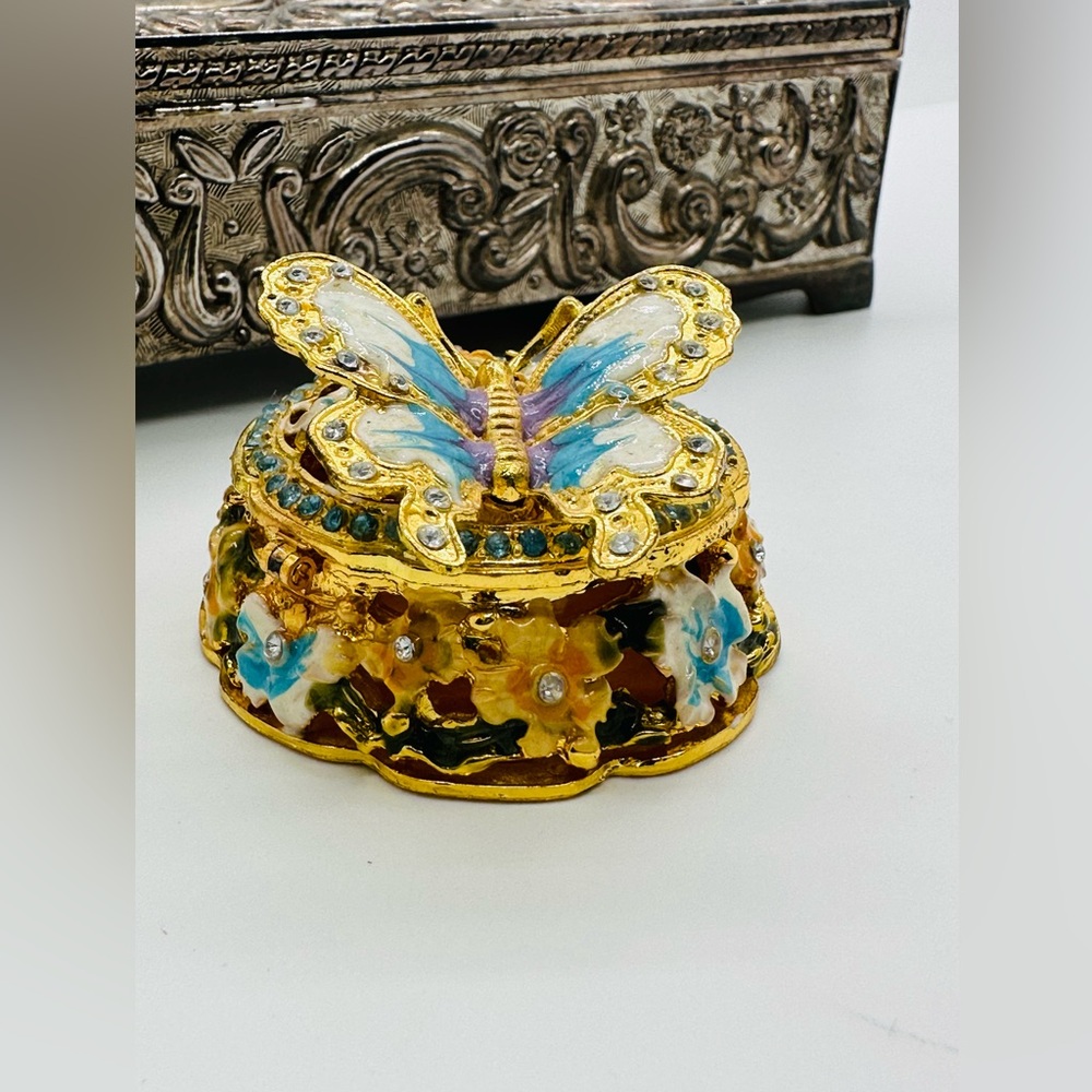 Vintage ornate miniature rhinestone trinket box